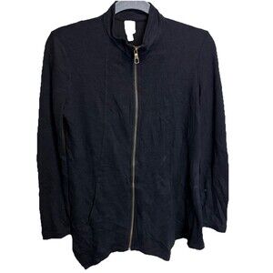 XCVI Wearables Jacket Womens S Black Full Zip Cotton Stretch Uneven Hem Comfy
